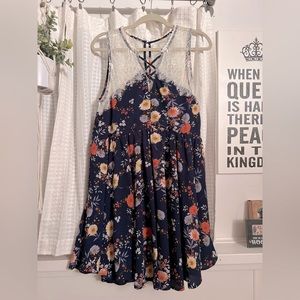 Umgee Floral & Lace Midi Dress